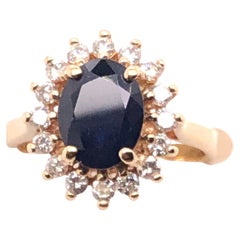 Anello a raggiera con zaffiro e diamante in stile Principessa Diana