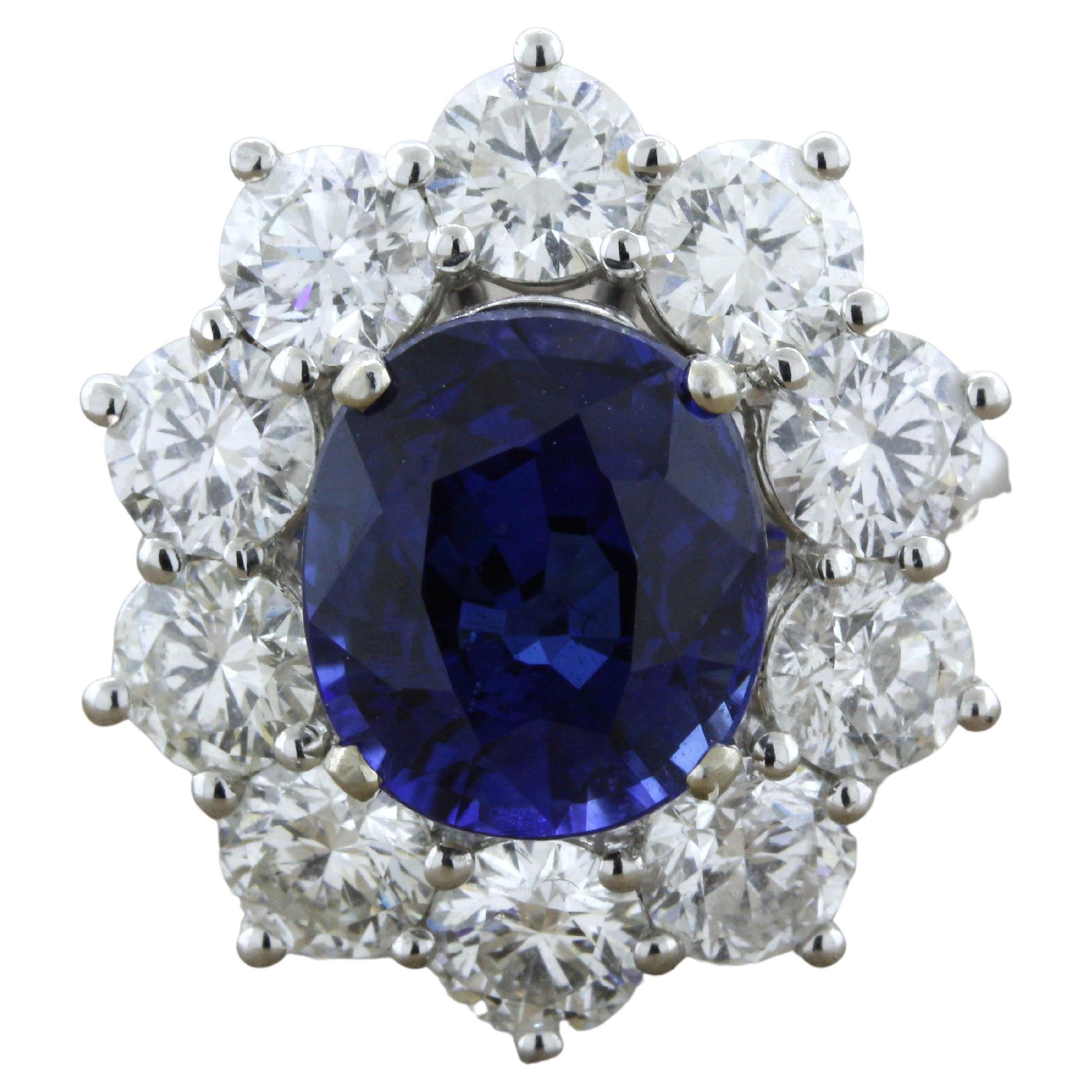 Princess Diana Style Sapphire Diamond Gold Engagement Ring, GIA Certified