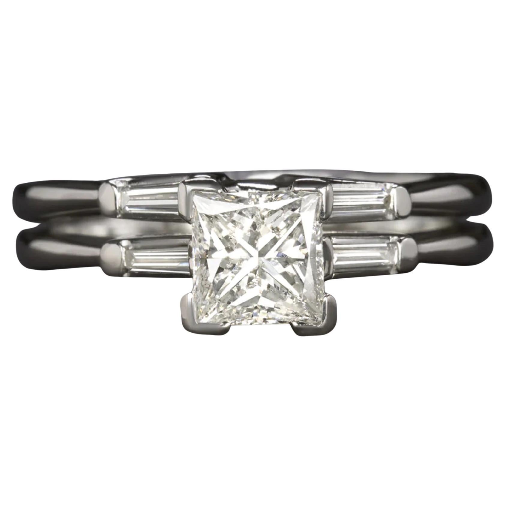 Princess Double Baguette Wedding Band Diamond Platinum Ring For Sale
