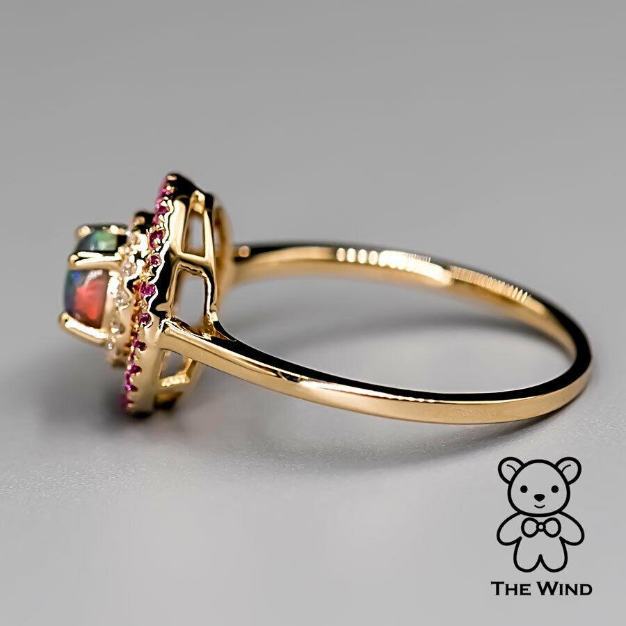 Arts and Crafts Princess Dream - Australian Black Opal Diamond Engagement Ring Pink Sapphire 18K For Sale