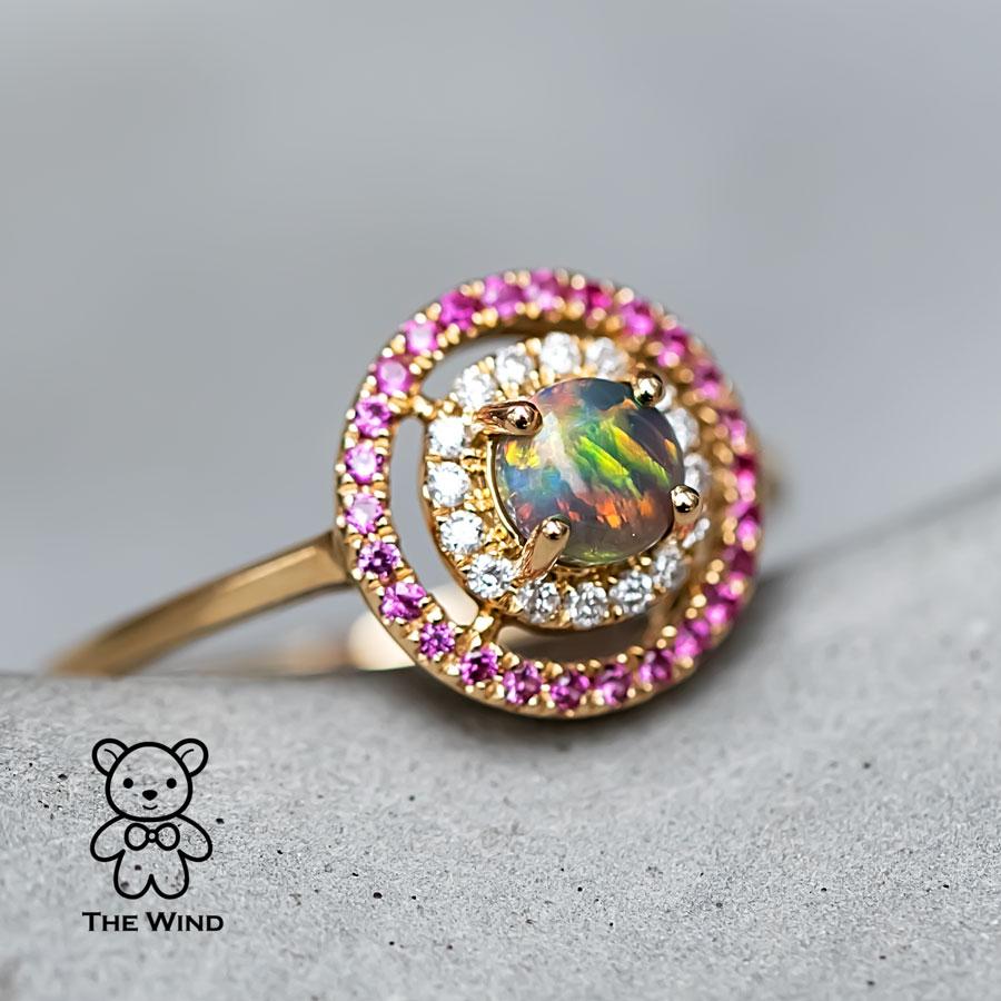 Princess Dream - Australian Black Opal Diamond Engagement Ring Pink Sapphire 18K In New Condition For Sale In Suwanee, GA