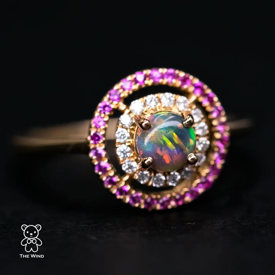 Women's Princess Dream - Australian Black Opal Diamond Engagement Ring Pink Sapphire 18K For Sale