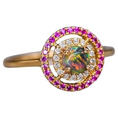Princess Dream - Australian Black Opal Diamond Engagement Ring Pink Sapphire 18K