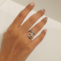 1.24 Carat Princess Halo Natural Diamond Bypass Statement Ring, 14k White Gold