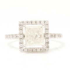 Anello con diamante solitario Princess Halo in oro massiccio 14k (certificato)
