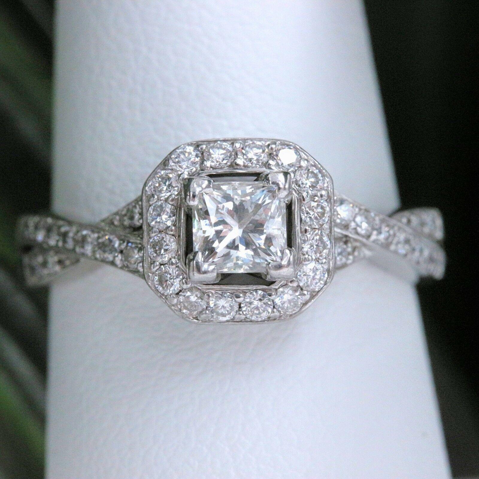 Princess Halo Twisted Diamond Engagement Ring 14 Karat White Gold 1 Carat For Sale 2