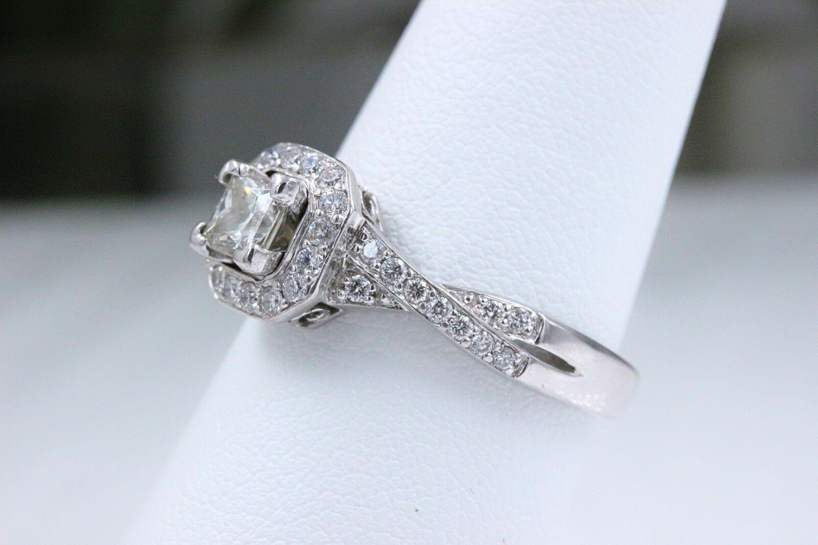 Round Cut Princess Halo Twisted Diamond Engagement Ring 14 Karat White Gold 1 Carat For Sale