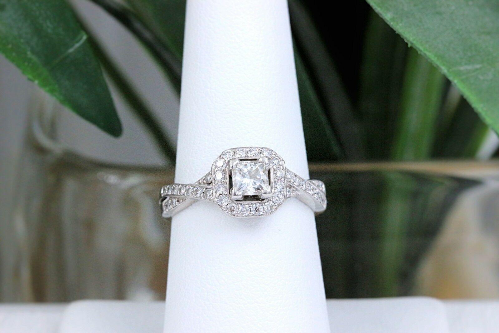Princess Halo Twisted Diamond Engagement Ring 14 Karat White Gold 1 Carat For Sale 1
