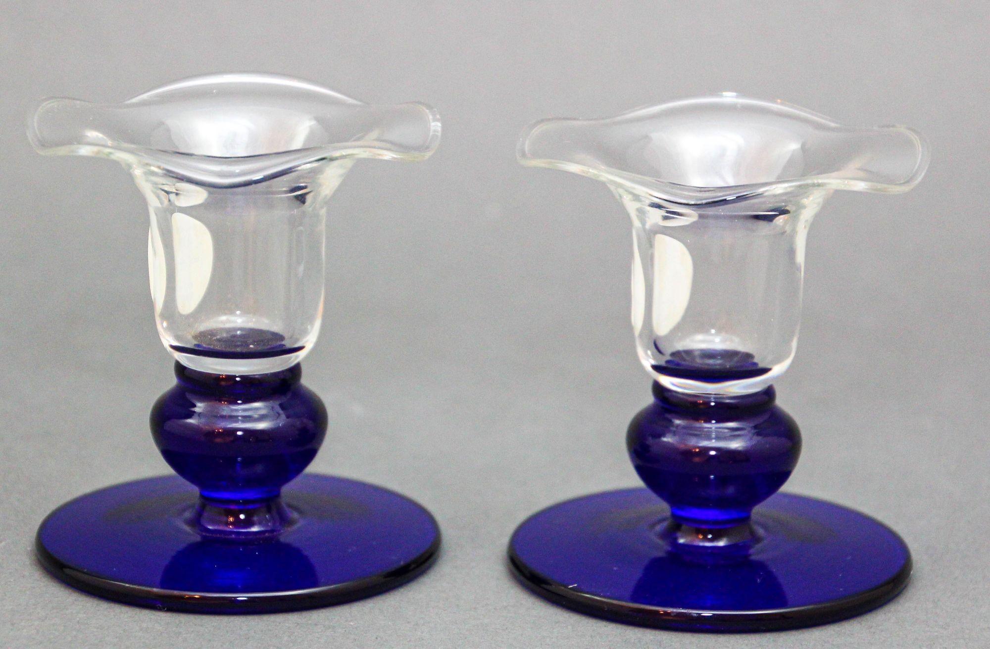 Princess House Sapphire Crystal Candlestick Glass Flower Shaped 1980s For Sale 5
