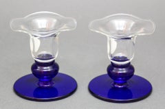 Princess House Sapphire Crystal Candlestick Glass Flower Shaped 1980s