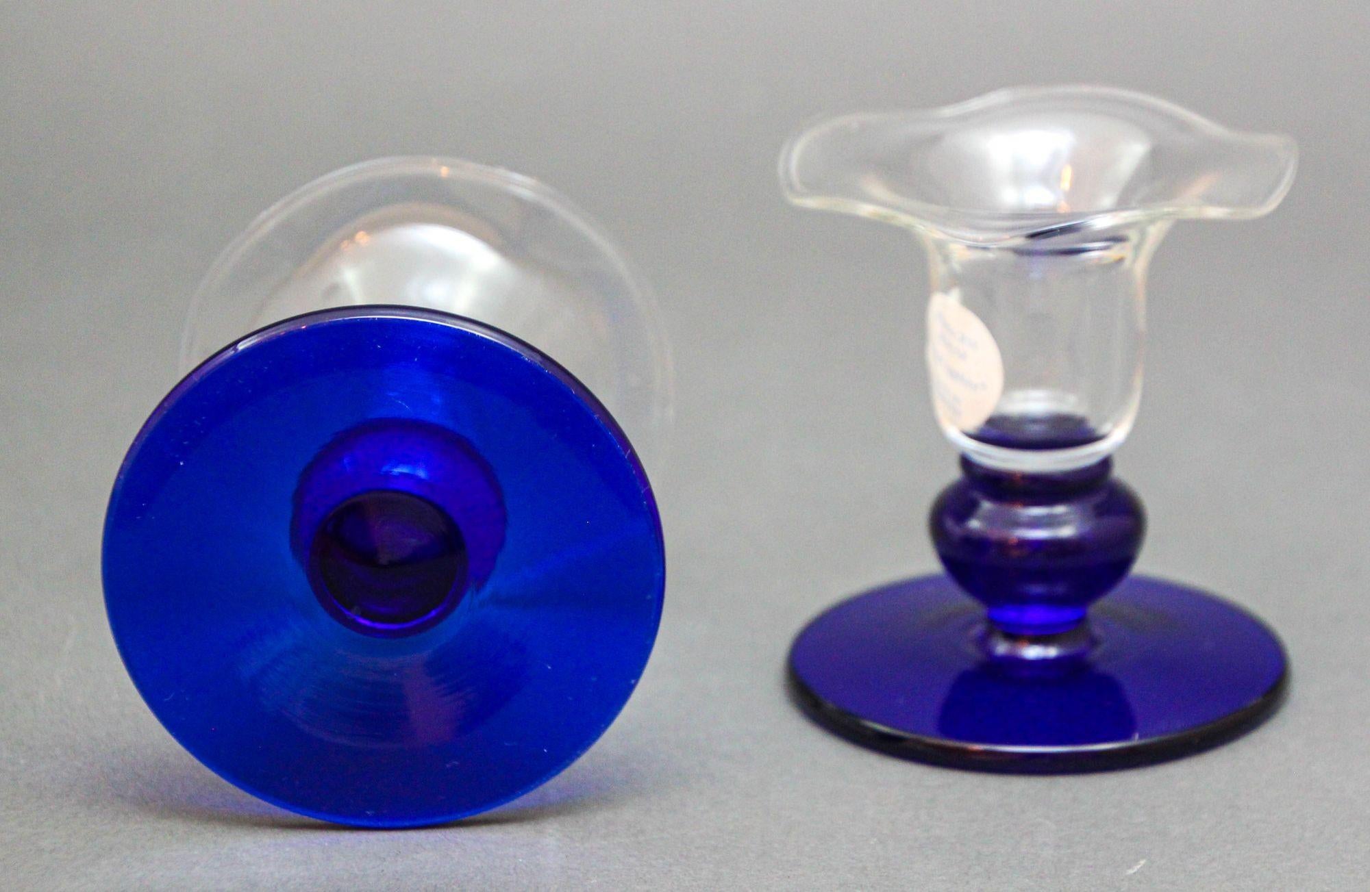 Princess House Sapphire Crystal Candlestick Glass Flower Shaped 1980s For Sale 1