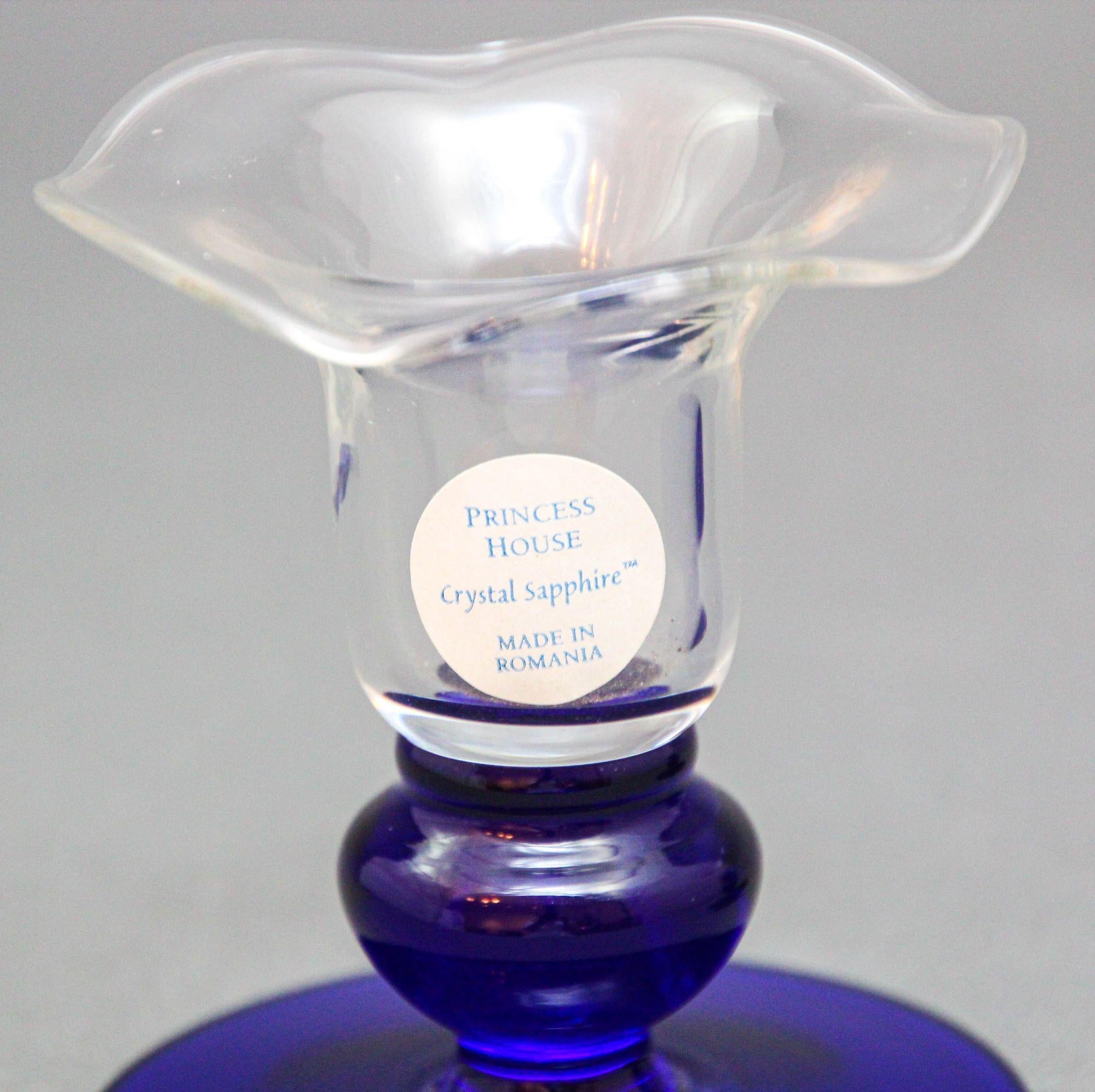 Princess House Sapphire Crystal Candlestick Glass Flower Shaped 1980s For Sale 2