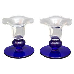 Princess House Sapphire Crystal Candlestick Glass Flower Shaped 1980s