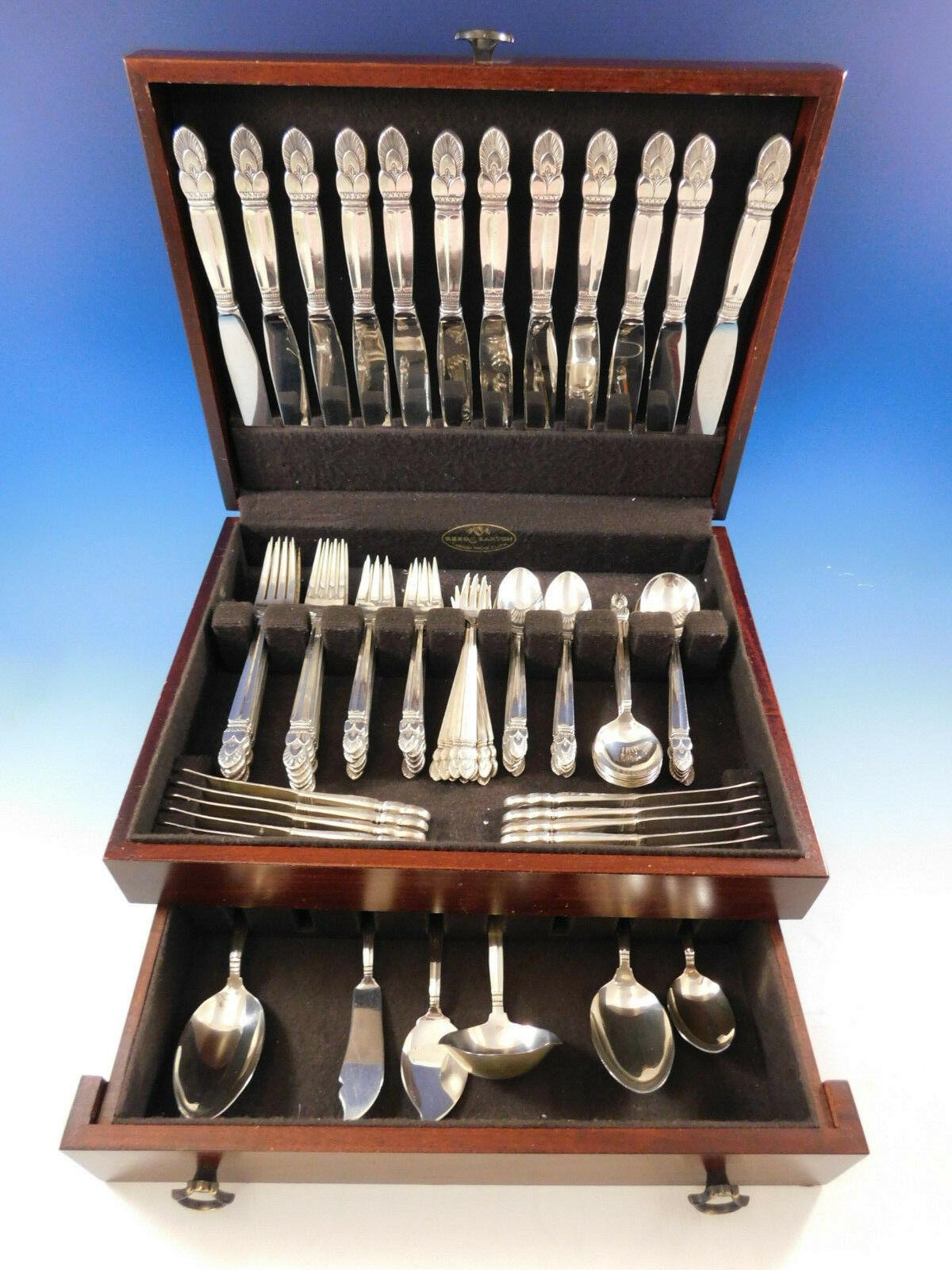 Dinner size Princess Ingrid by Frank Whiting sterling silver flatware set of 90 pieces. This set includes:

12 dinner size knives, 9 3/4