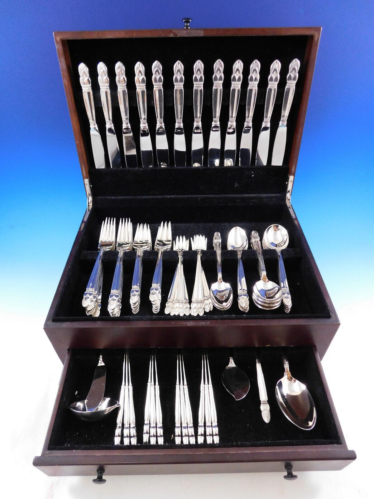 Gorgeous Princess Ingrid by Frank Whiting Sterling Silver flatware set - 90 pieces. This set includes:
12 regular knives, 9