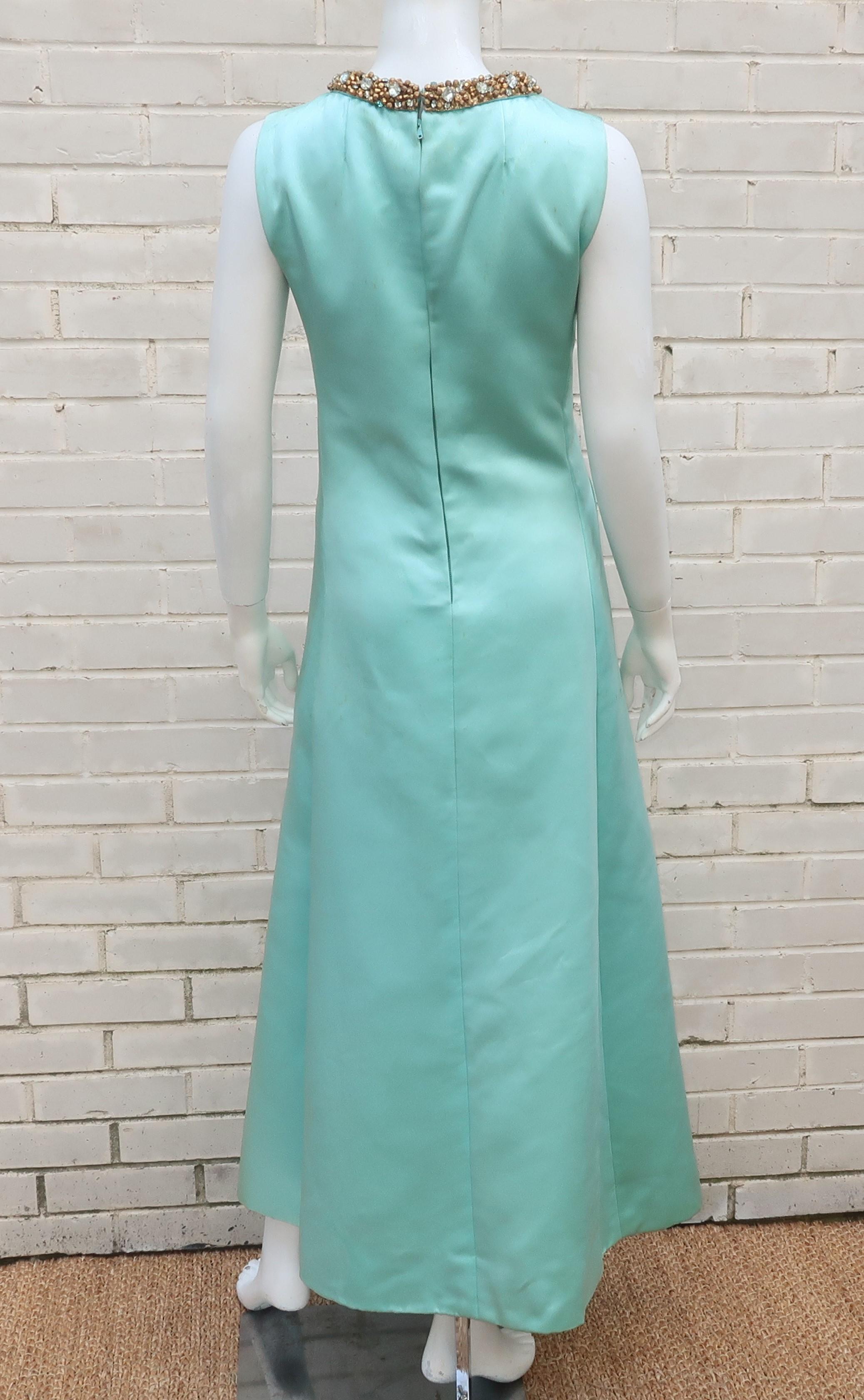 Princess Irene Galitzine Mint Green & Gold Beaded Evening Dress, 1960's 5