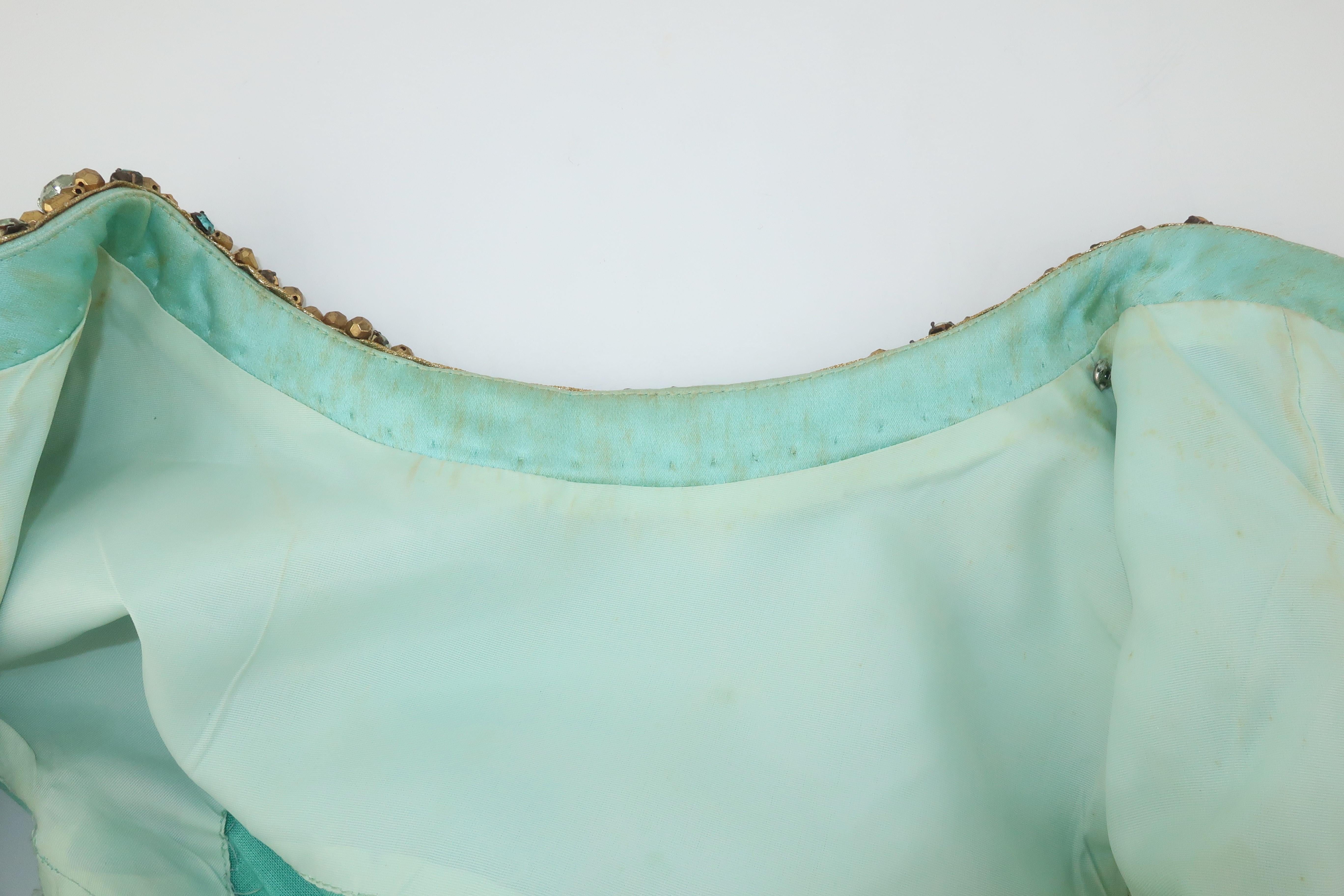 Princess Irene Galitzine Mint Green & Gold Beaded Evening Dress, 1960's 7