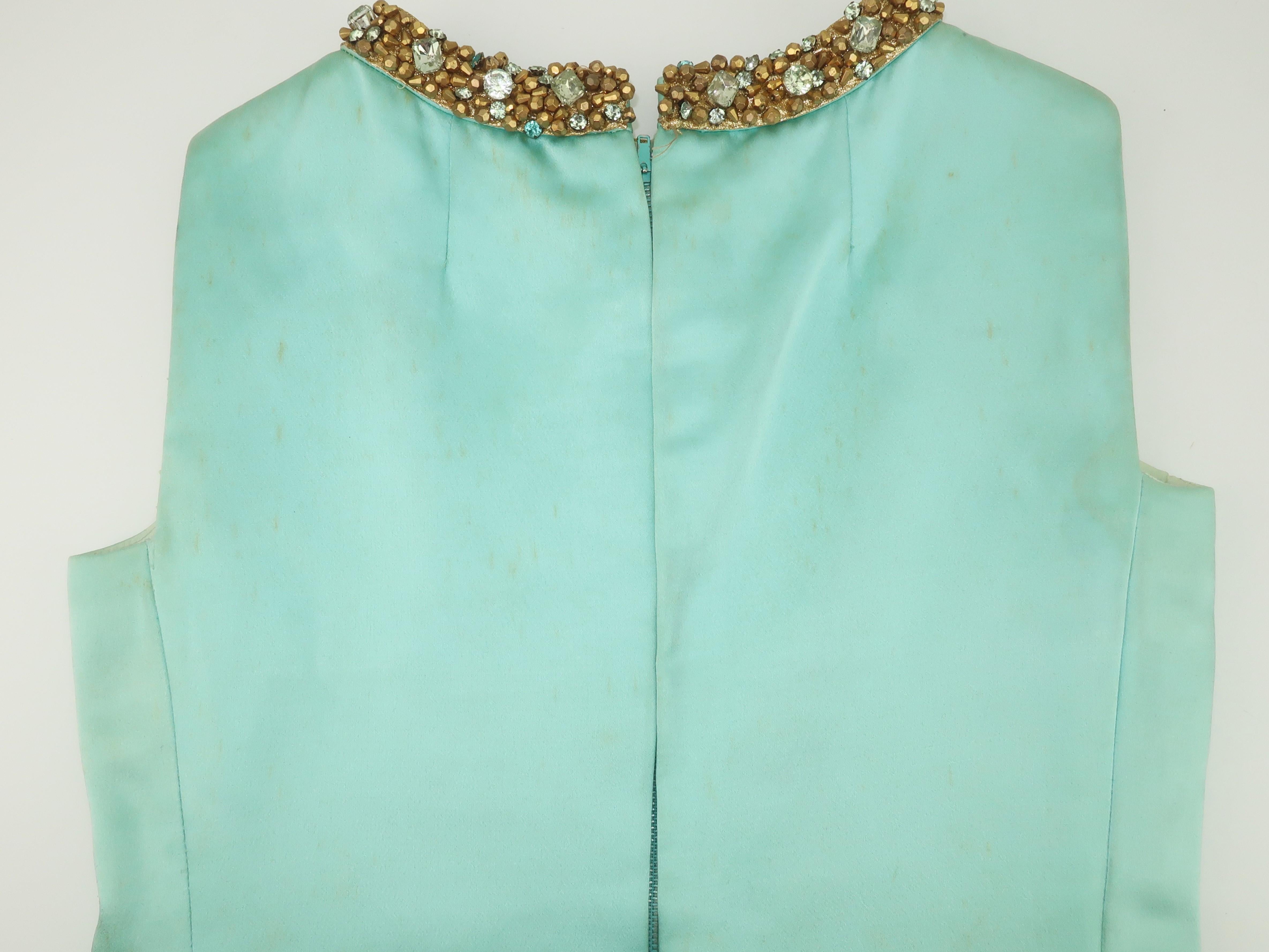 Princess Irene Galitzine Mint Green & Gold Beaded Evening Dress, 1960's 10