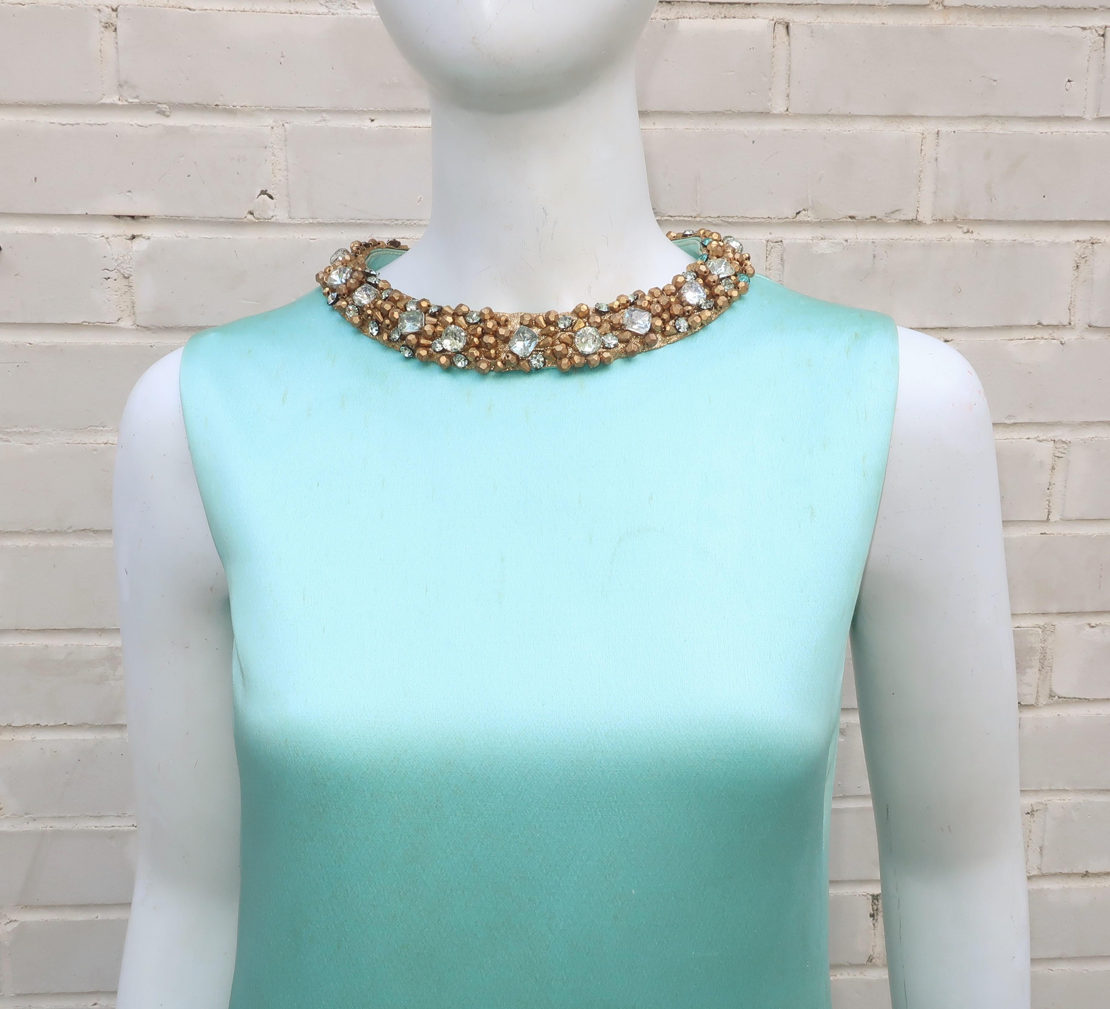 Blue Princess Irene Galitzine Mint Green & Gold Beaded Evening Dress, 1960's