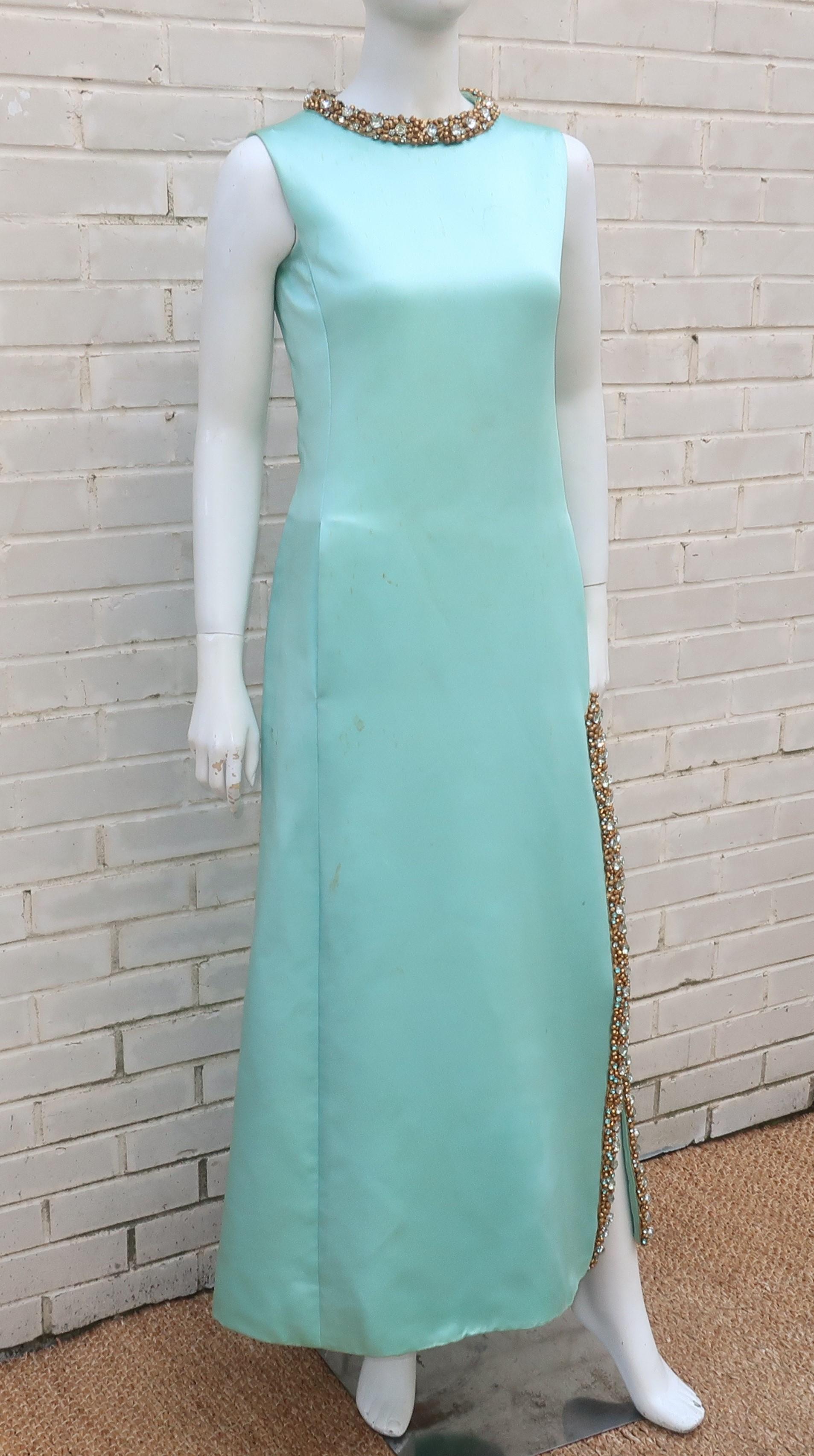 Women's Princess Irene Galitzine Mint Green & Gold Beaded Evening Dress, 1960's