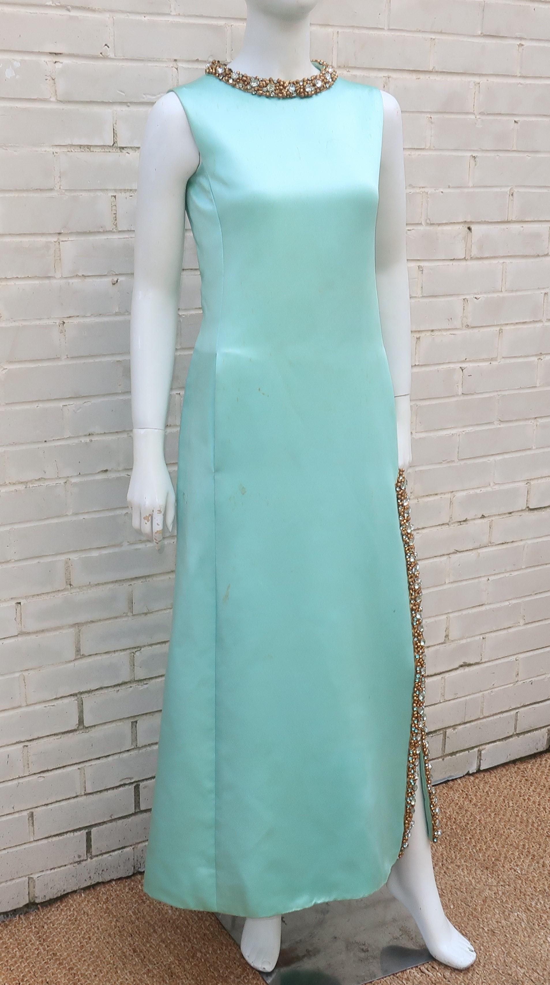 Prinzessin Irene Galitzine Mintgrün & Gold Perlen Abendkleid:: 1960er Jahre Damen