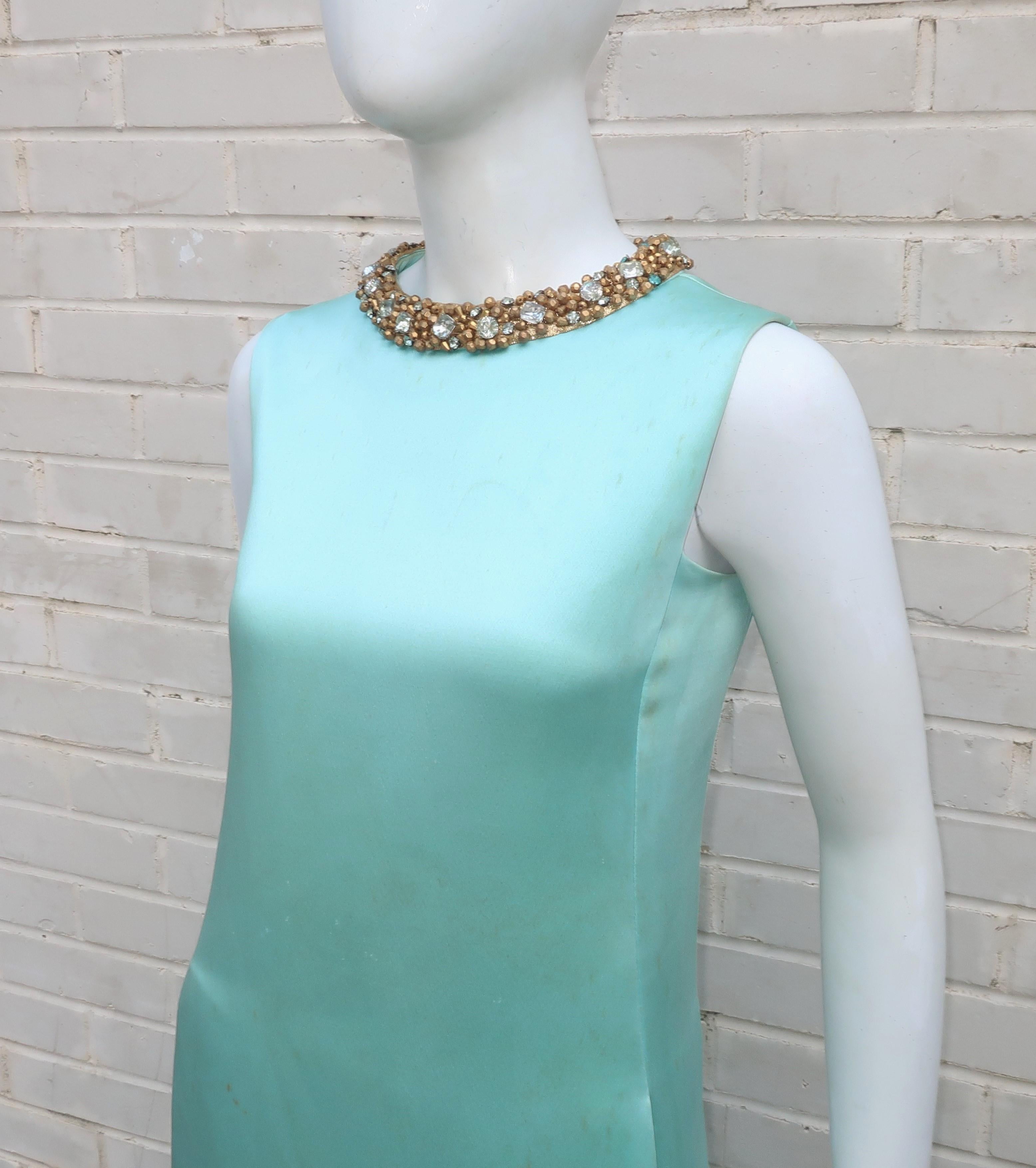 Princess Irene Galitzine Mint Green & Gold Beaded Evening Dress, 1960's 1