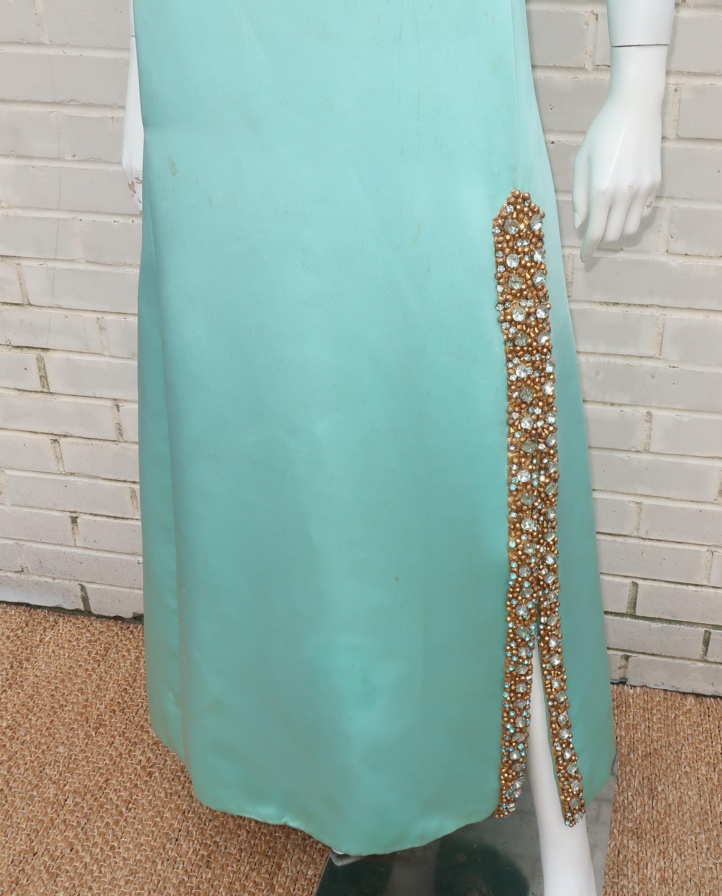 Princess Irene Galitzine Mint Green & Gold Beaded Evening Dress, 1960's 2