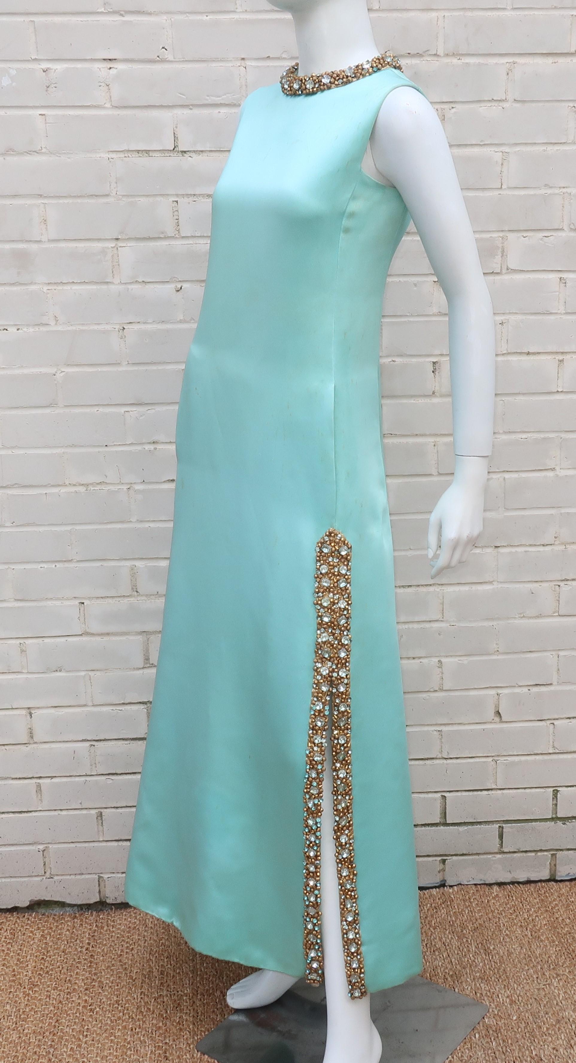 Princess Irene Galitzine Mint Green & Gold Beaded Evening Dress, 1960's 3