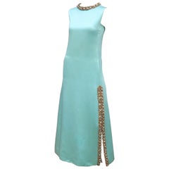 Princess Irene Galitzine Mint Green & Gold Beaded Evening Dress, 1960's