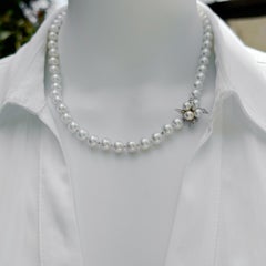 Princess Length 7mm Akoya Pearl Necklace with Vintage White Gold & Diamond Clasp