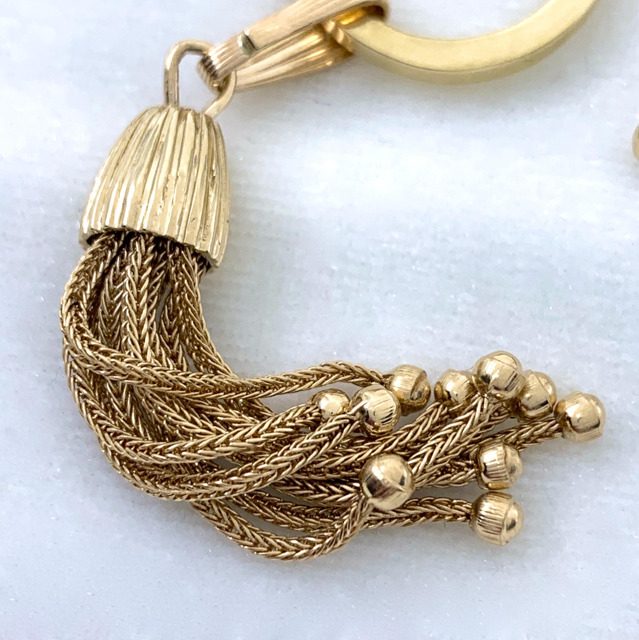 Princess Length Curb Chain with Toggle Closure & Tassel Ornament in Yellow Gold For Sale 2