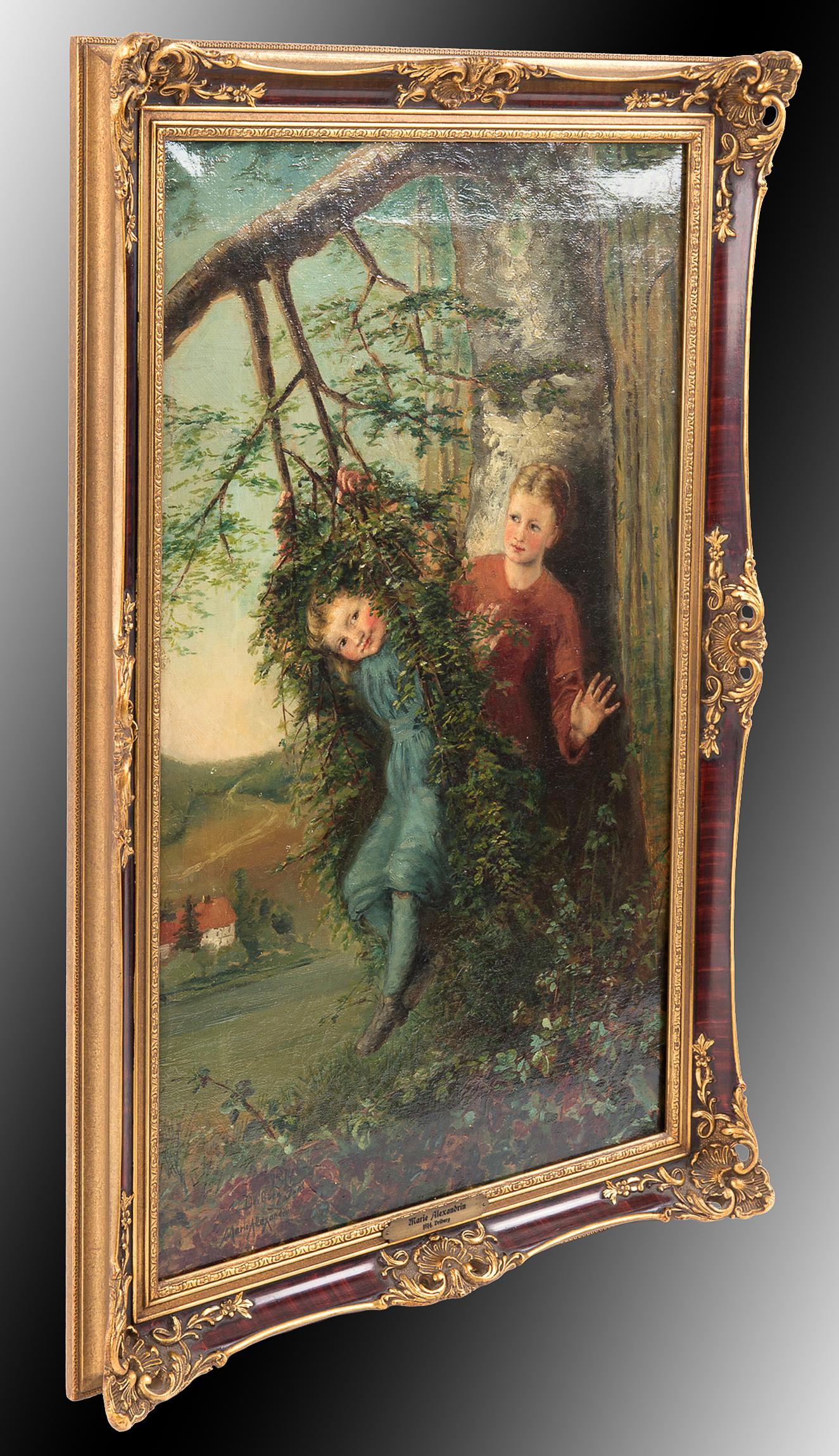 Germany Genre scene Children on swings Painting by Princess Marie Alexandrine For Sale 1