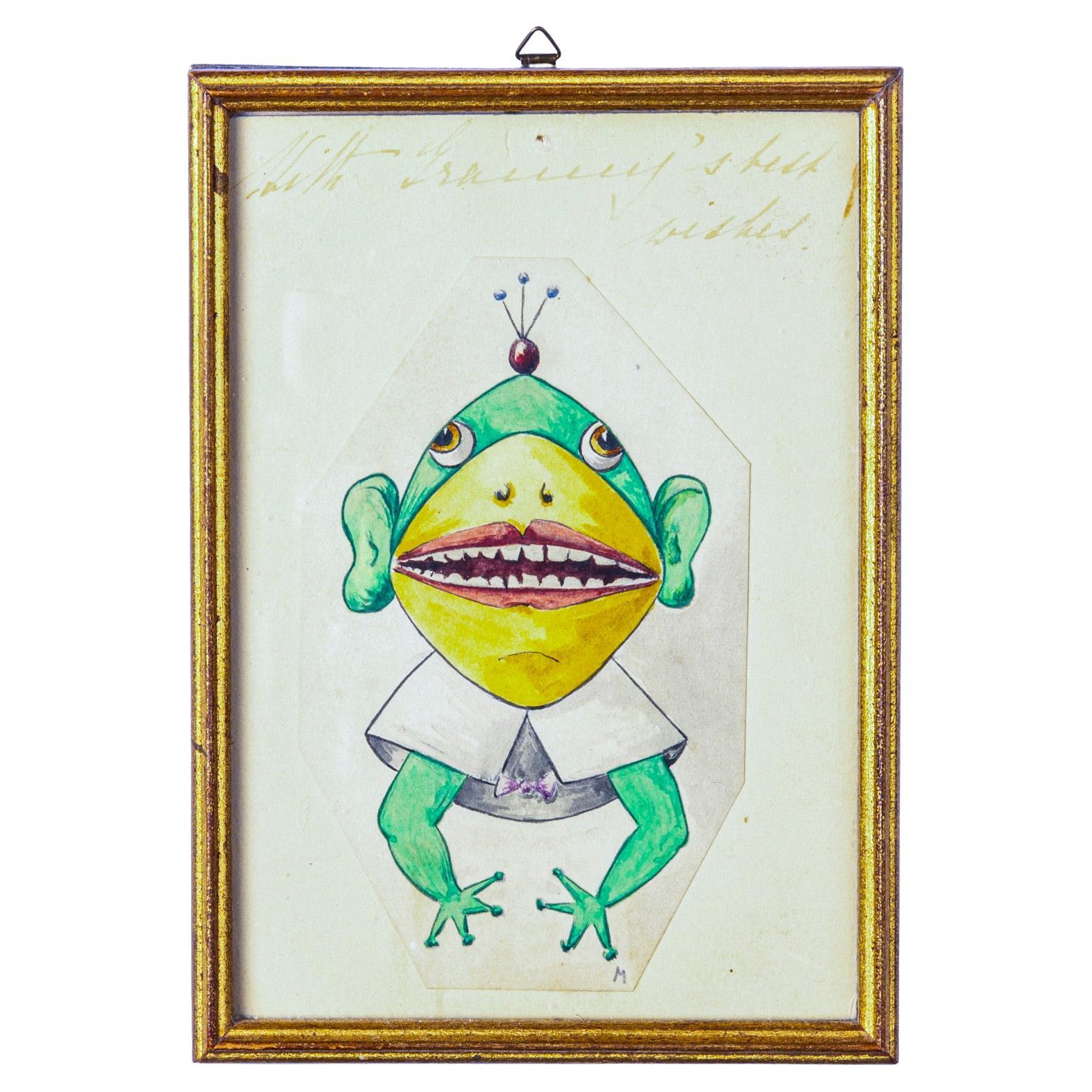 Katouf ou dessin humoristique d'une grenouille par la Princesse Marie de Grèce, vers 1910 en vente