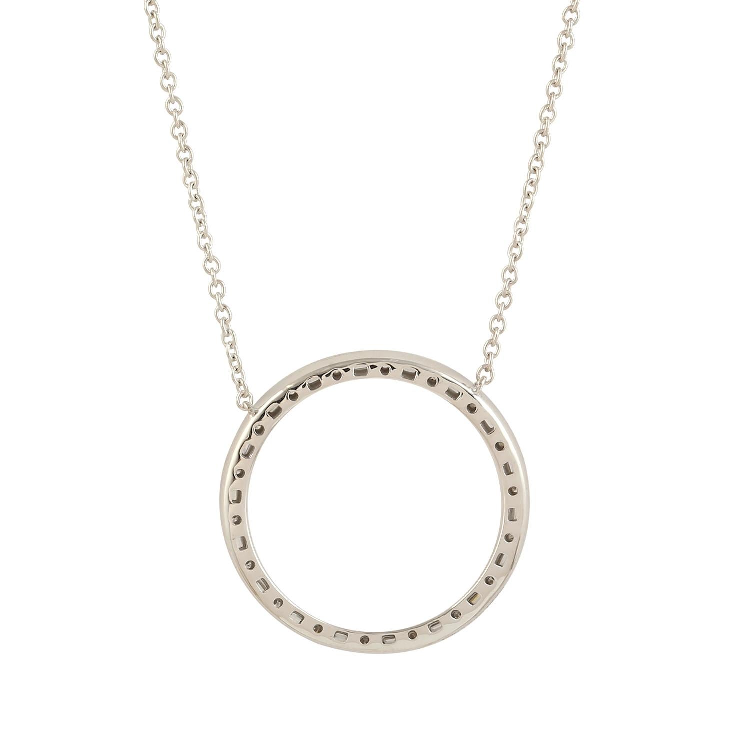 Art déco Collier cercle de vie en or blanc 18 carats avec diamants baguettes en vente