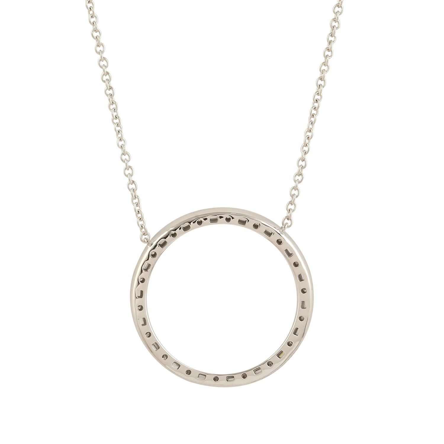 Art Déco Collana Circle Of Life con diamanti baguette in oro bianco 18 ct. in vendita