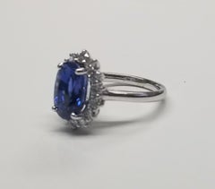 "Lady Diana" 14K White Gold GIA Certified Sapphire & Diamond Halo Ring