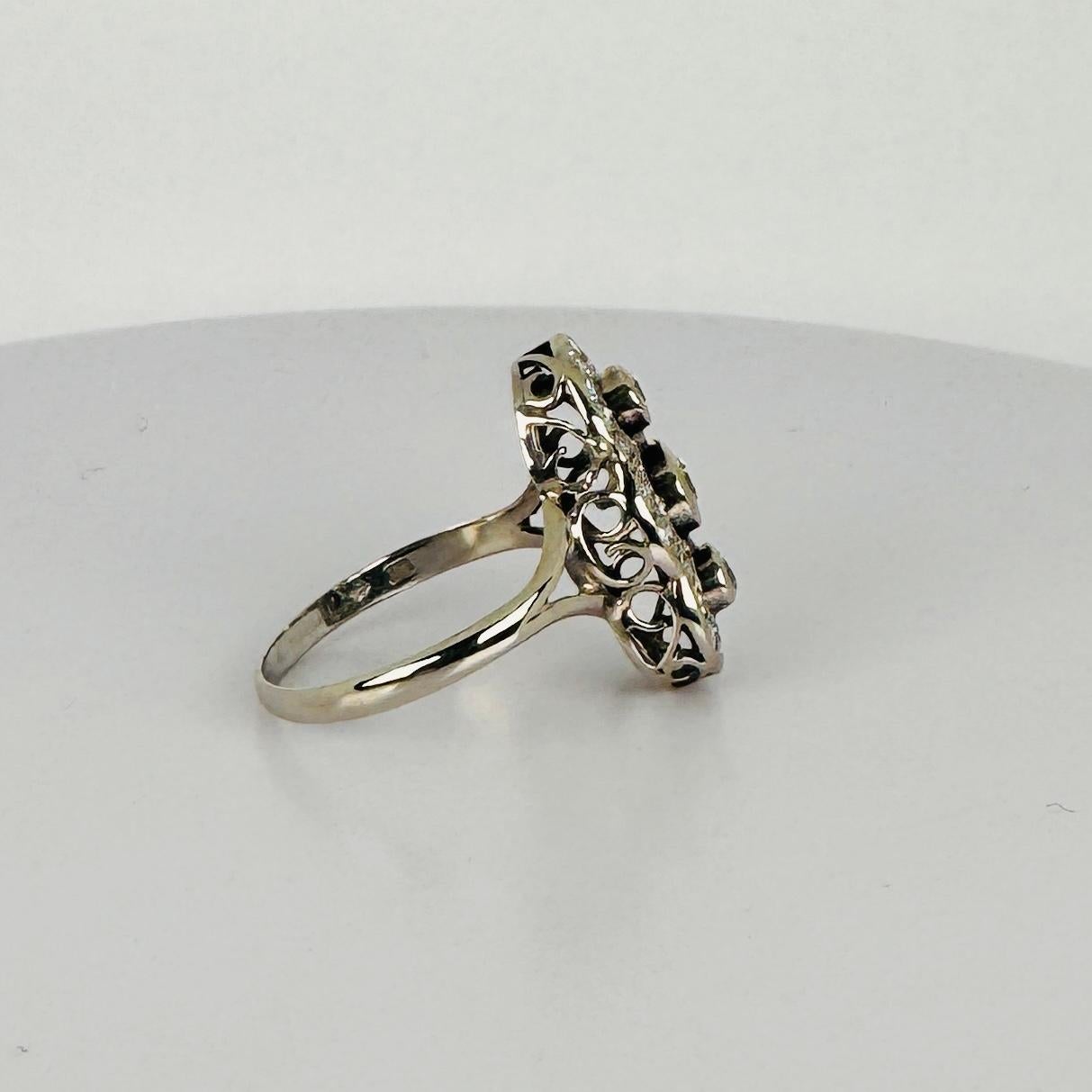 Princess ring  14k White Gold Ring with Rose-Cut and Diamonds Art Deco 3