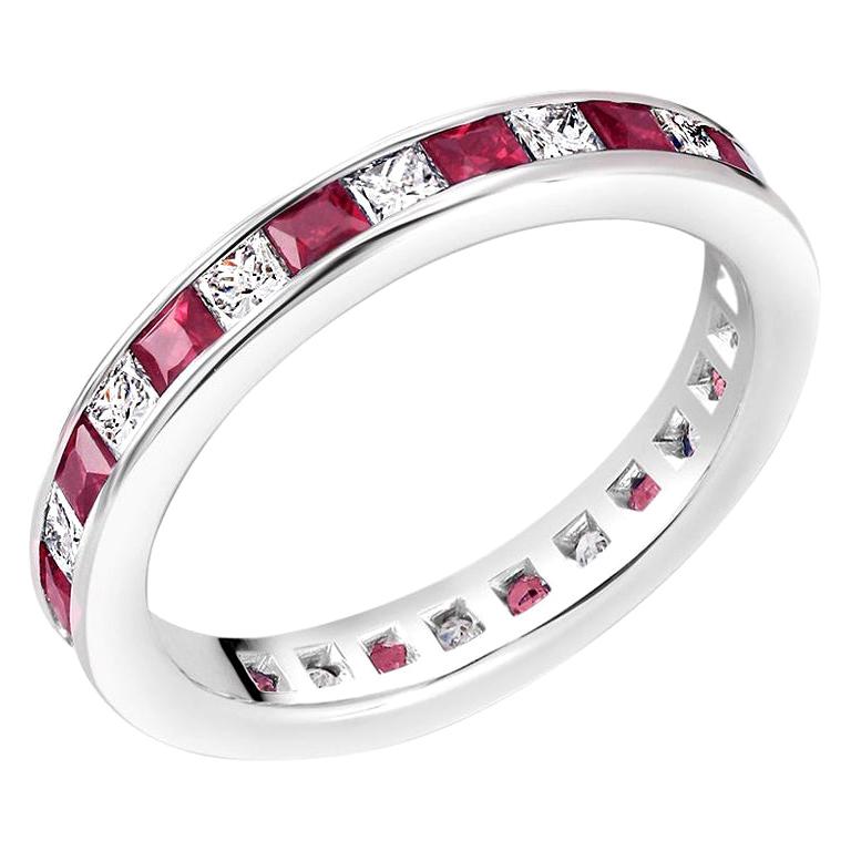 Princess Ruby Alternating Diamond Eternity Platinum Band Ring