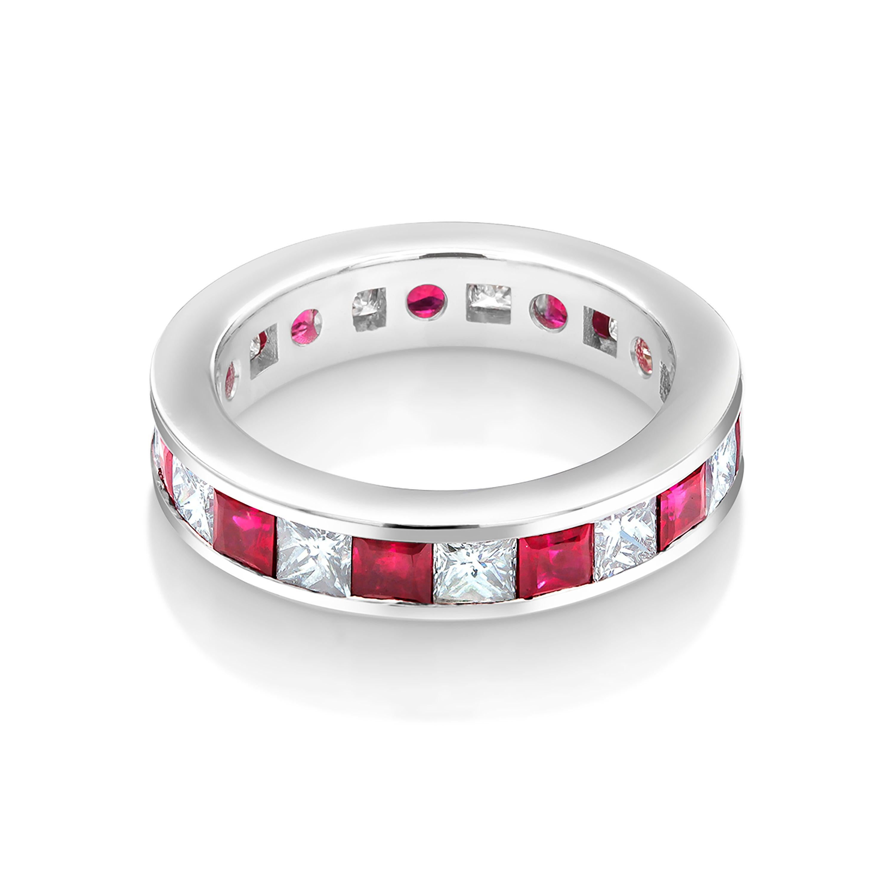 Princess Ruby Princess Diamond Eternity 18 Karat Gold Ring Weighing 4.80 Carat 4