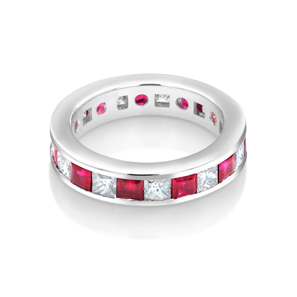 Princess Ruby Princess Diamond Eternity 18 Karat Gold Ring Weighing 4.80 Carat 1