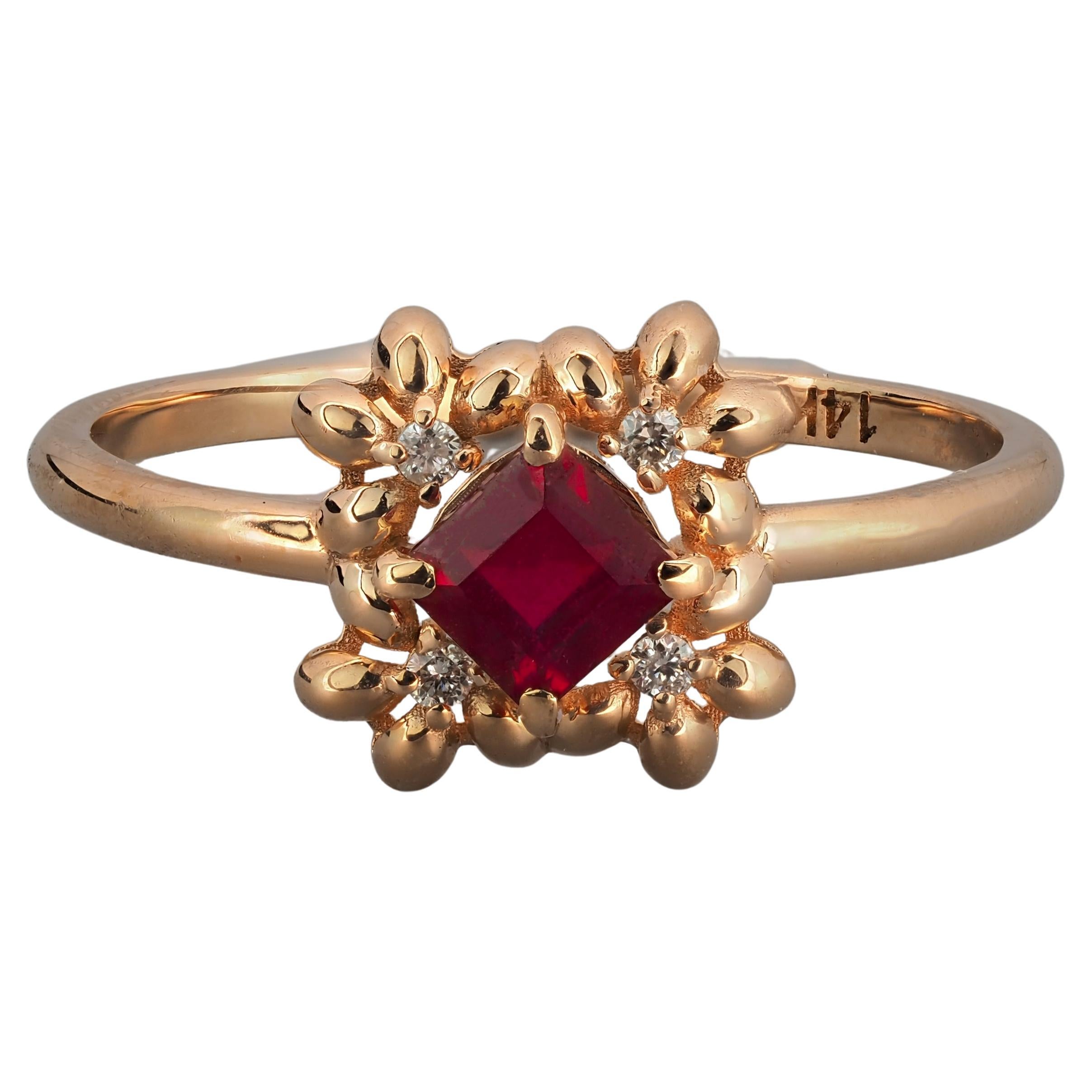 Princess Ruby Ring in 14k Gold.  For Sale