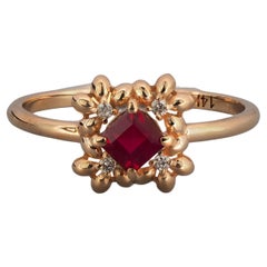 Princess Ruby Ring in 14k Gold. 