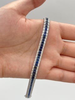 Princess Sapphire & Diamond Tennis Bracelet in 18K White Gold