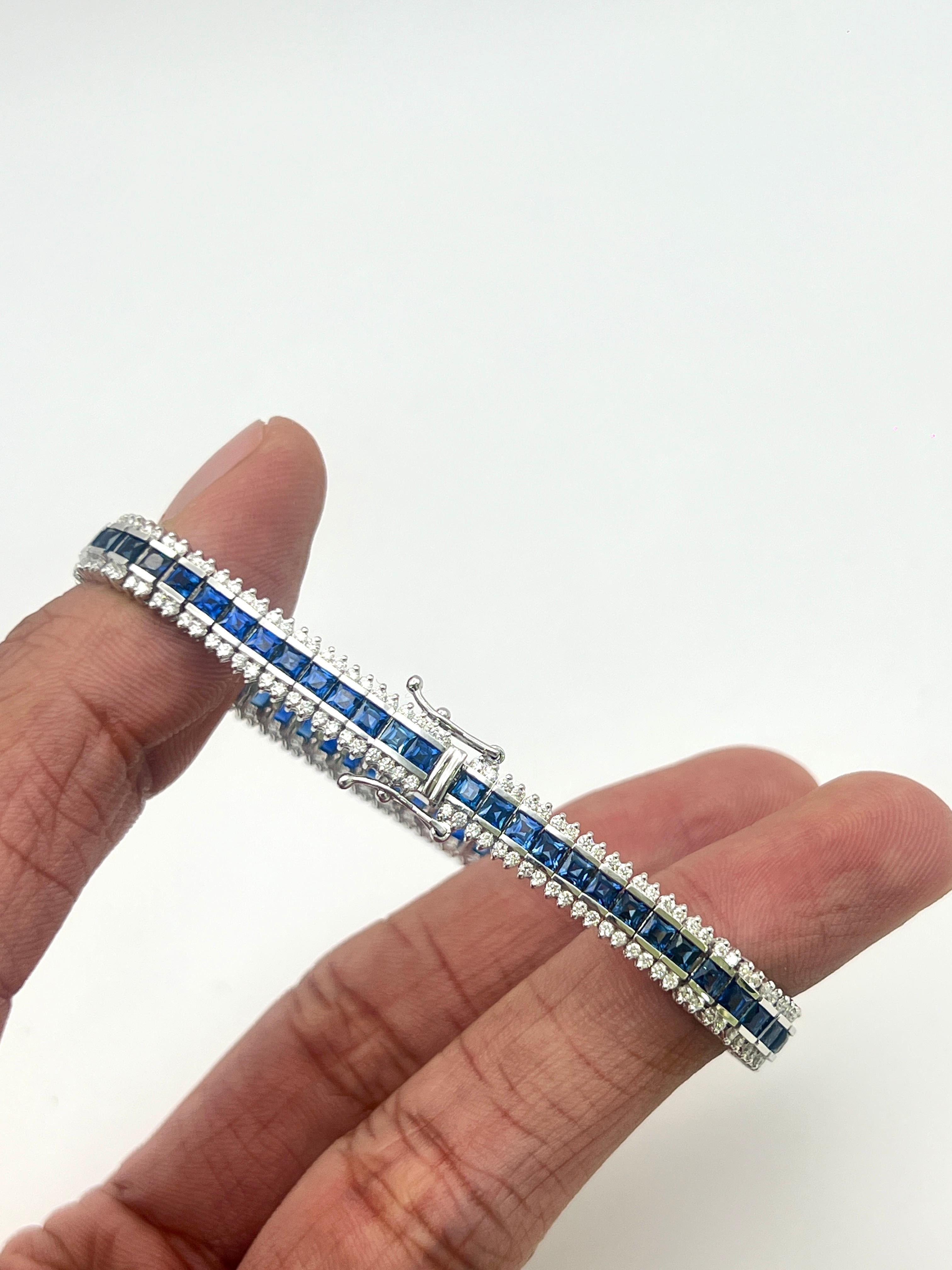 Pulsera de zafiro princesa y diamantes en oro blanco de 18 quilates en Nuevo estado para la venta en Bangkok, TH