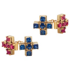 Doppelseitige Manschettenknöpfe mit Prinzessin Saphir Prinzessin Rubin 6,50 Karat 18 Karat Gold