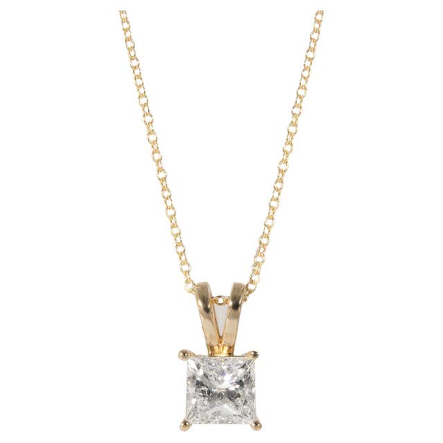 Princess-Cut Diamond Solitaire Pendant Necklace in 14K Yellow Gold Fine ...