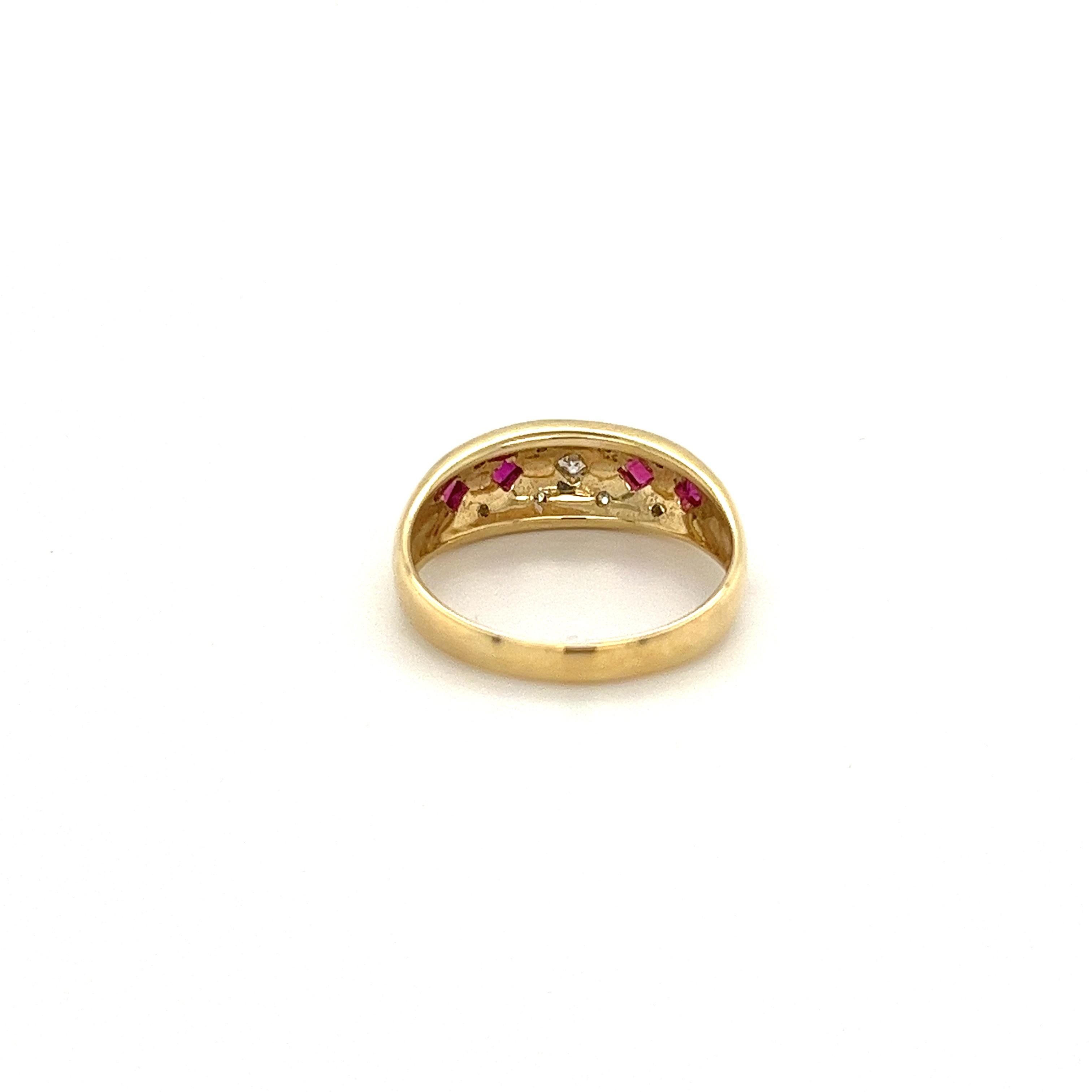 Princess Cut Princess Square Cut Ruby and Diamond Art Deco Style Ring in 14k Gold For Sale