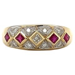 Princess Square Cut Ruby and Diamond Art Deco Style Ring in 14k Gold