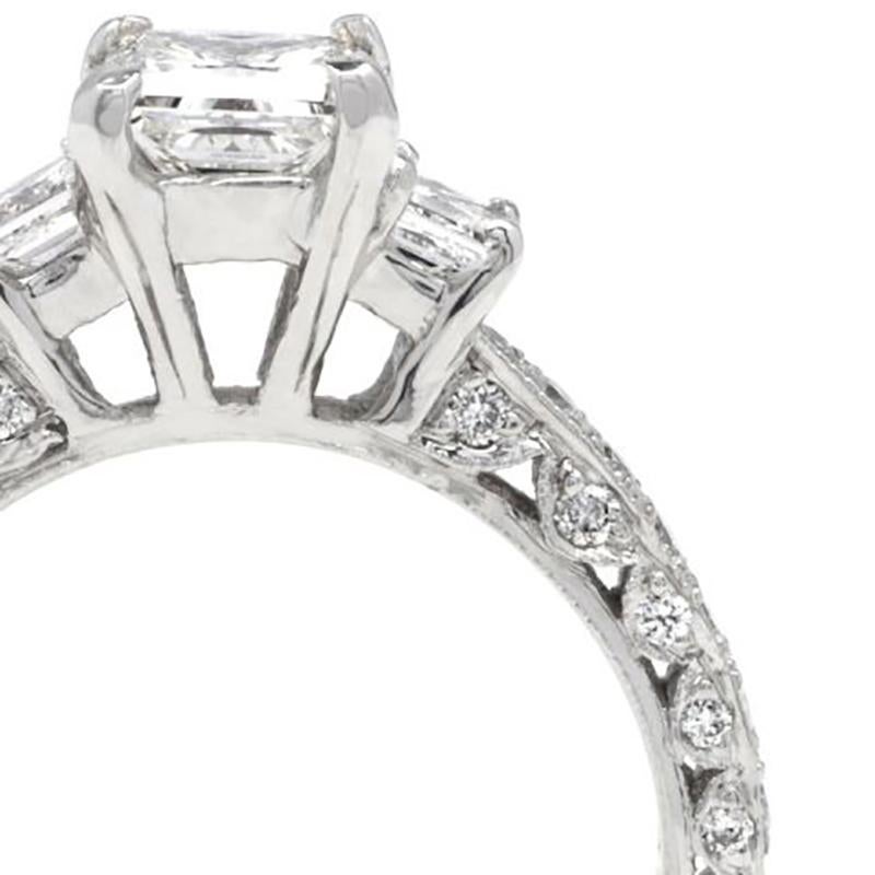 Modern Princess Three Stone Diamond Engagement Ring 14K White Gold 2.40 CTW For Sale