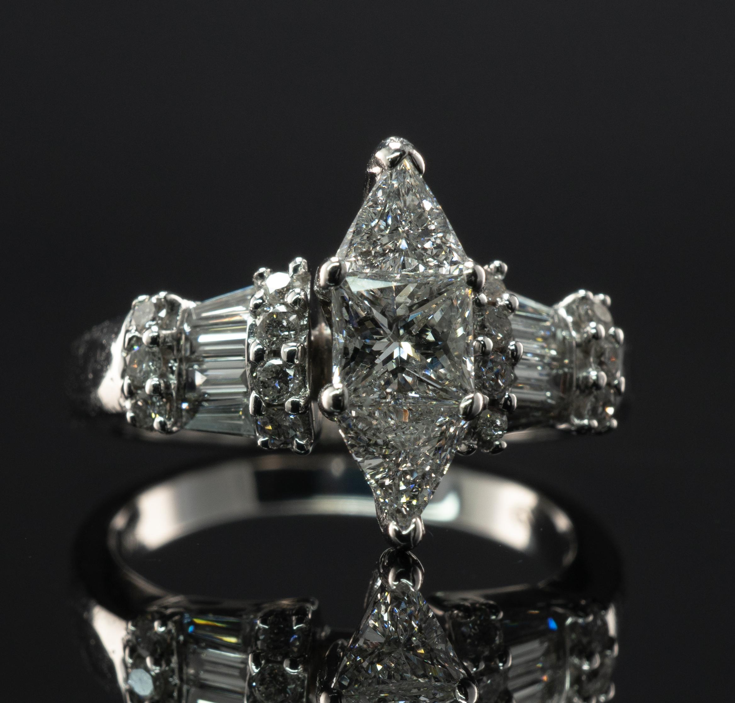    Princess Trillion Diamond  Engagement Ring 14K White Gold 1.95 TDW For Sale 5